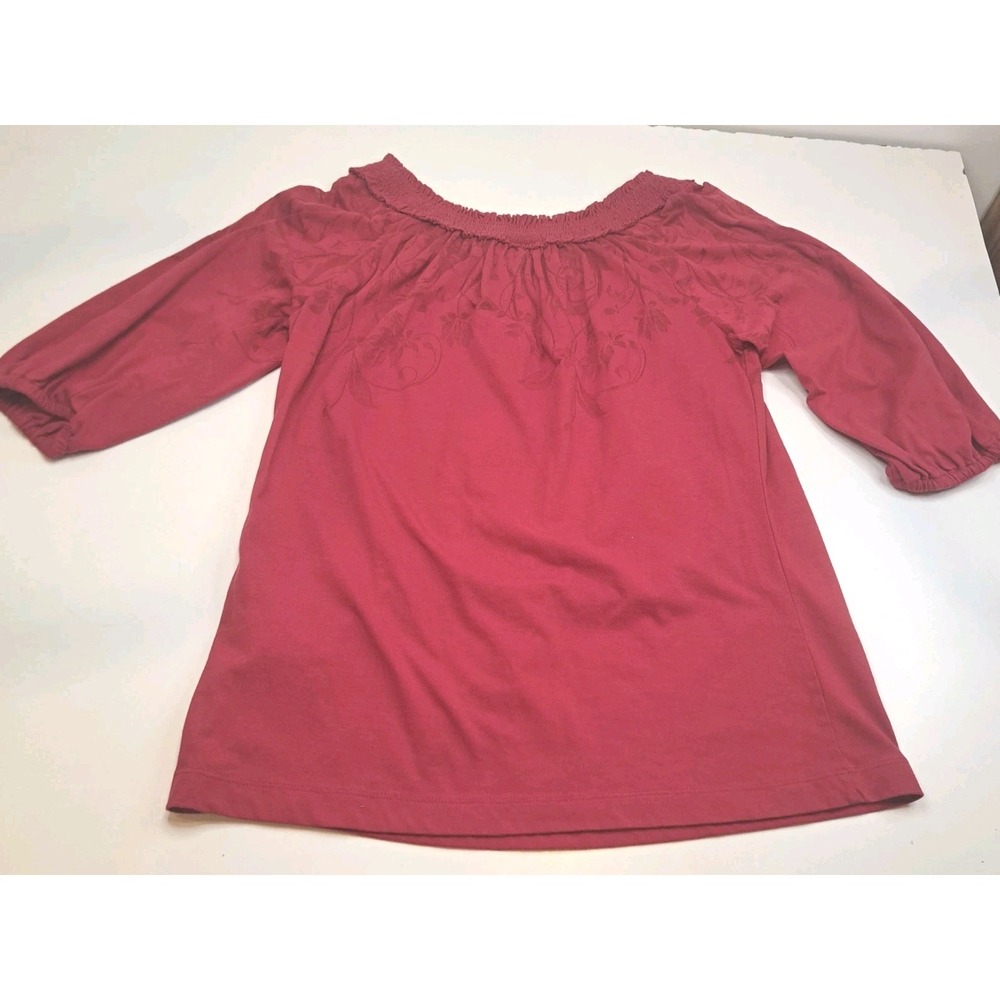 Canyon River Blues Top Womens S Red 3/4 Sleeve Embroidered Ruffled - Picture 6 of 11